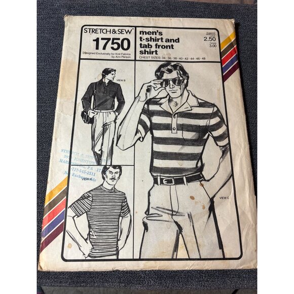 Stretch & Sew 1750 Mens T-Shirt & Tab Front Shirt Sewing Pattern Chest Sizes 34- - Picture 5 of 5